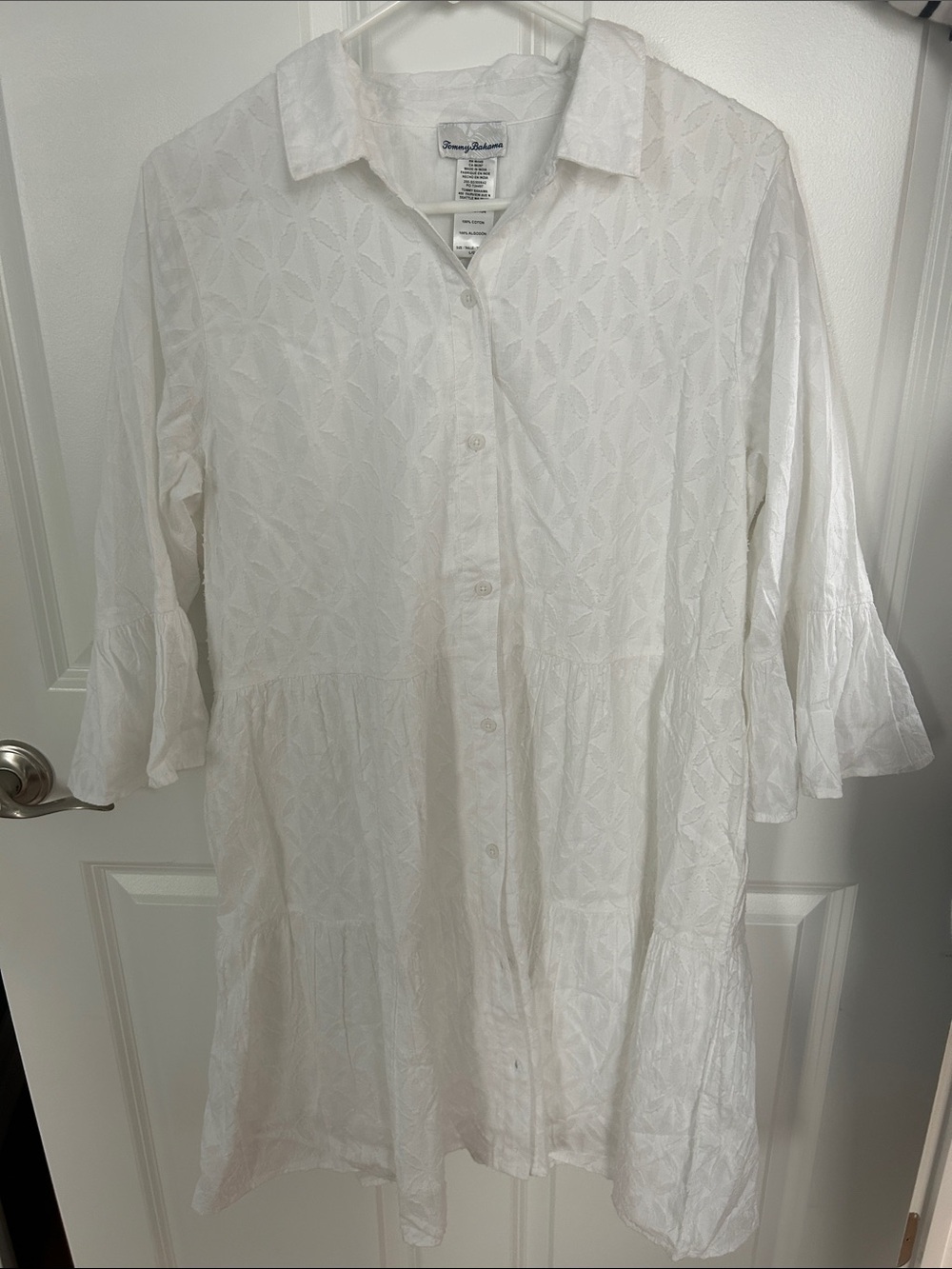 Tommy Bahama White Eyelet Button-Front Tunic Dress